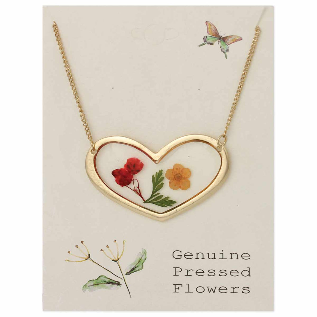 Dried Flower Large Heart Necklace