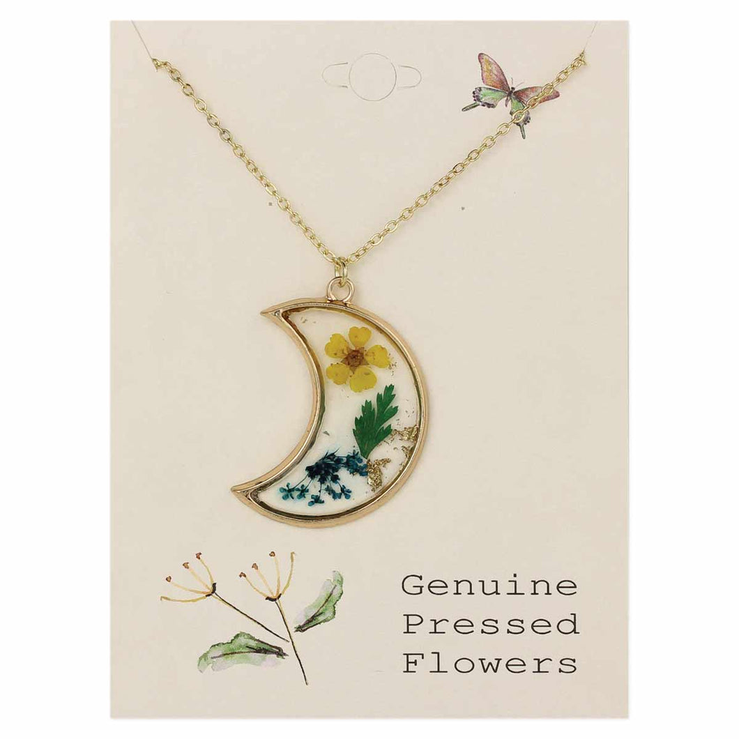 Floral Moon Dried Flower Crescent Necklace