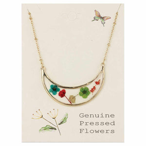 Red, Green, Blue Bouquet Gold Dried Flower Necklace