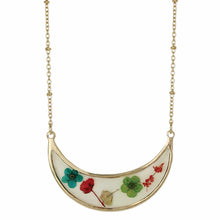 Load image into Gallery viewer, Red, Green, Blue Bouquet Gold Dried Flower Necklace
