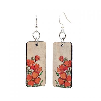 California Poppy Wooden Earrings
